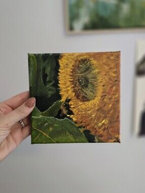 Sunflower And Bee Original Mini Canvas Painting